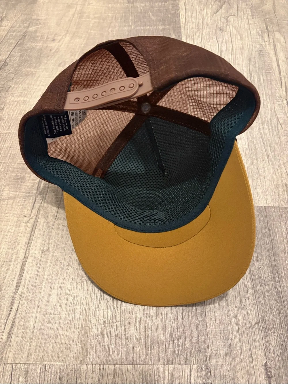Arc’teryx Bird Trucker Hat Brown Mustard Yellow White Panel Skeleton Embroidery